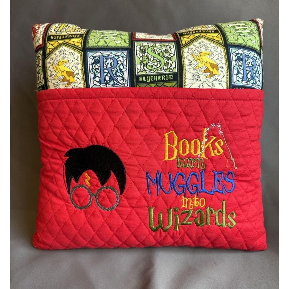 Harry Potter Embroidered Books Turn Muggles into Wizards Pocket Throw Pillow 14"